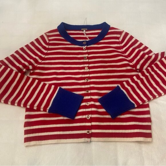 New! Free People nocturnal stripe Red Blue Cardigan sweater 2725 - Picture 3 of 8